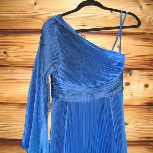 MAC DUGGAL 49903 Blue Ombre Pleated Charmeuse One-Shoulder Gown Dress 6 FLAWS - Picture 9 of 16